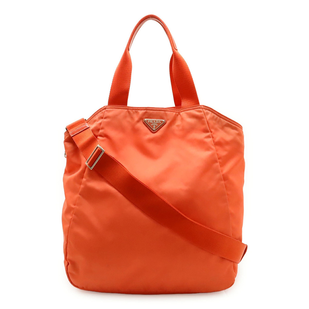 Prada Triangle Tote Tessuto Saffiano Bag Shoulder Leather CORALLO Orange